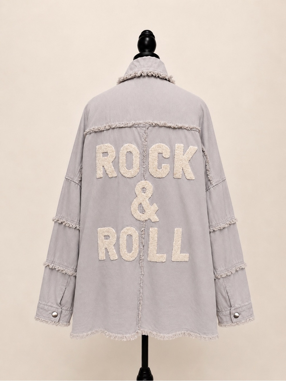 Elan Devan Rock & Roll Oversized Utility Shacket Gray Distressed Cotton Medium - Picture 1 of 16
